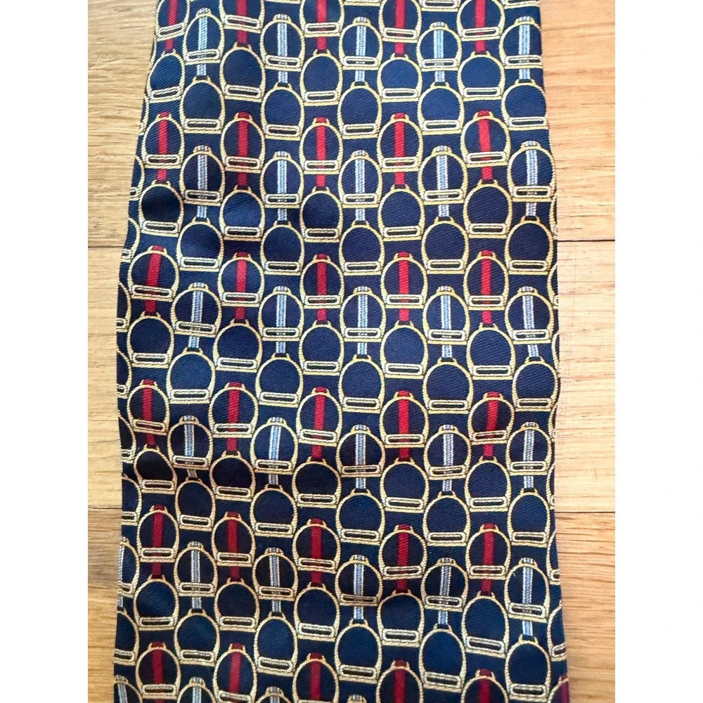 Brooks Brothers Basics Mens Silk‎ Tie Navy Blue Red Gold Equestrian Stirrup USA